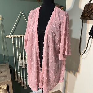 Pink Cottagecore Textured Kimono Cardigan Oversized Small
